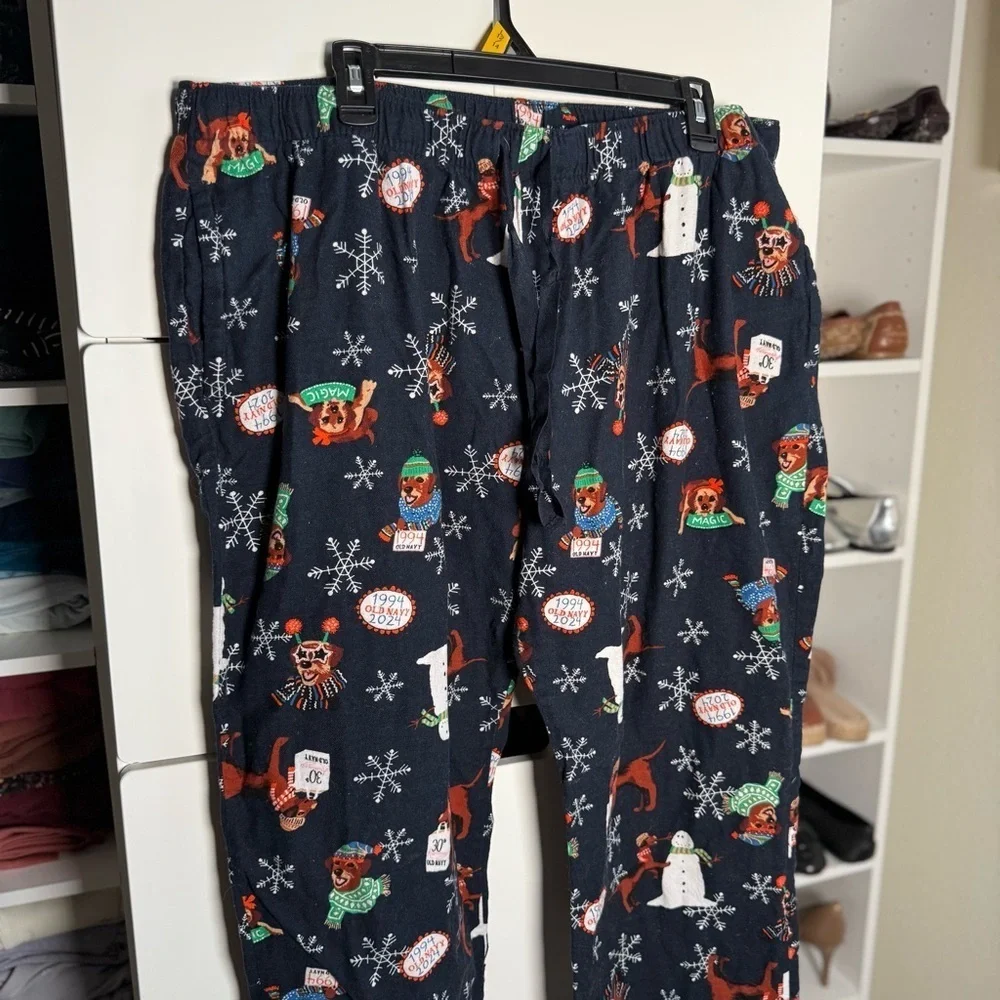 Old Navy Dark Blue Christmas Patterned Cozy Flannel Pajama Bottoms Pants Size XL